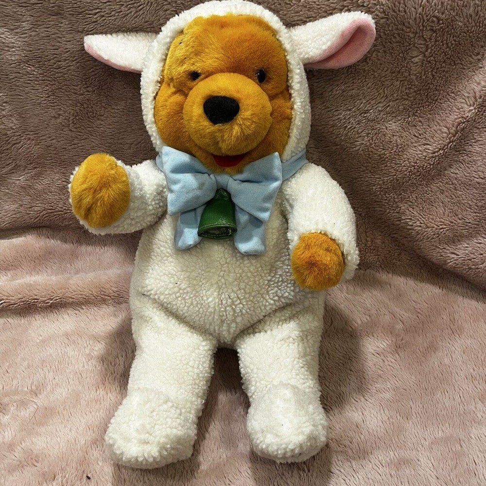 Vintage 2000 15" Winnie The Pooh Plush Dressed As Lamb Rattles Easter Stuffed